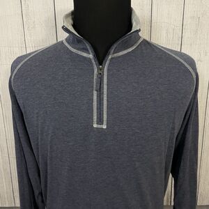J. L. Powell Men's Large Blue Quarter Zip Polyester Blend Long Sleeve Pullover